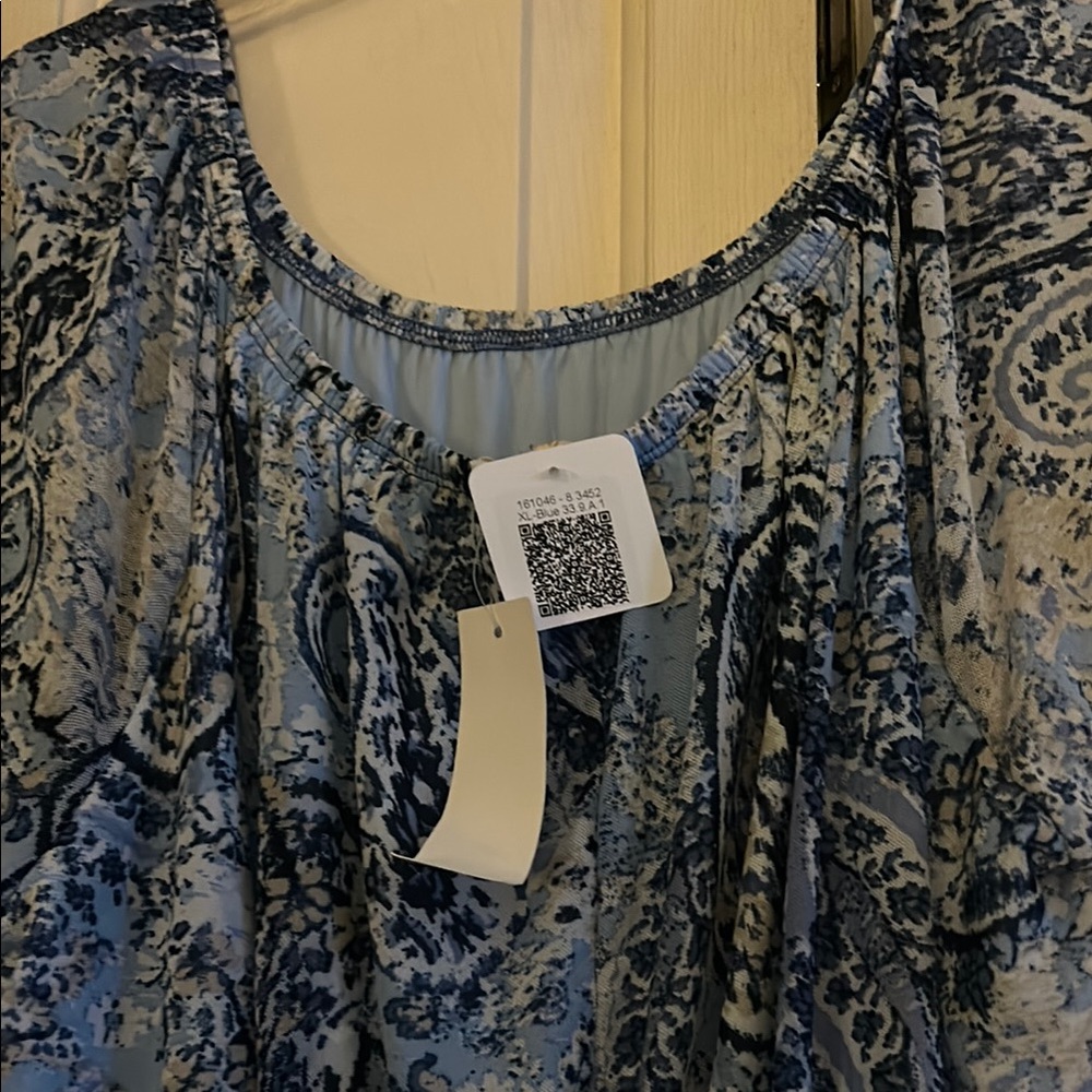 Blue Ruched 3/4 Sleeve Blouse